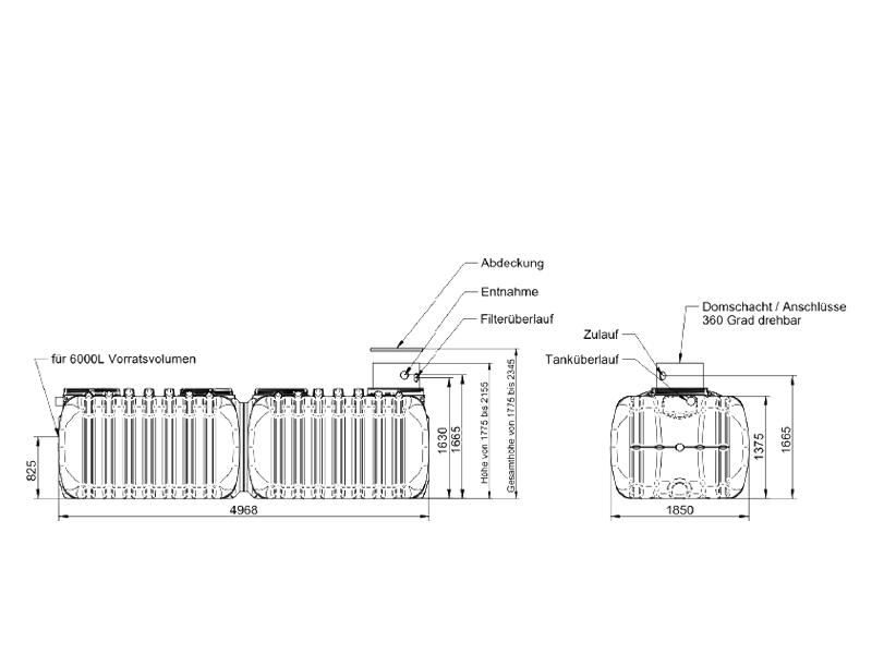 Maßzeichnung 10.000 Liter Flachtank