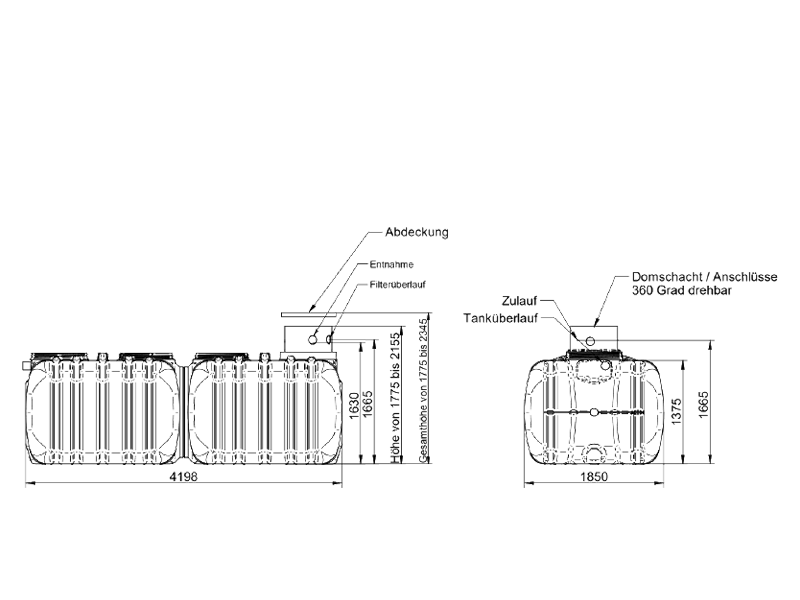 Maßzeichnung 8.000 Liter Flachtank